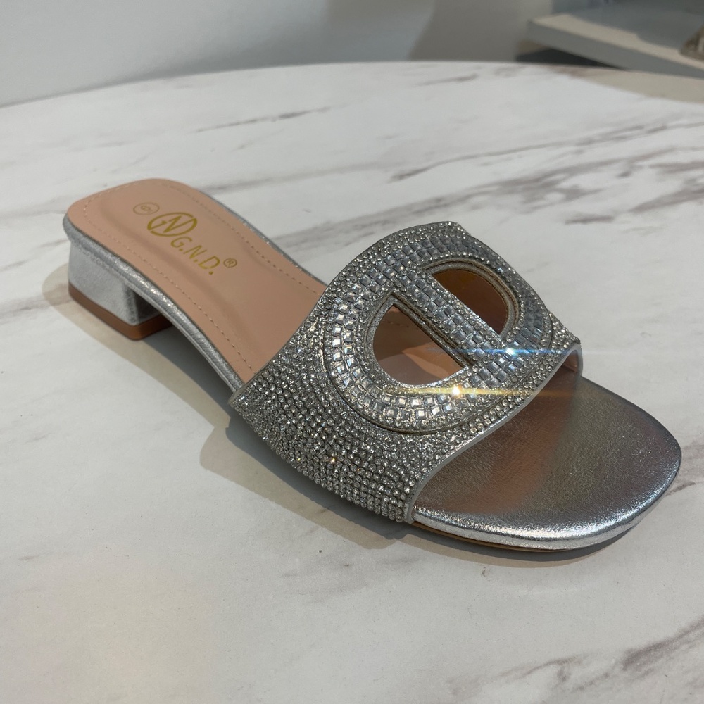 Women Low Heel Fashion Rhinestones Glitter Bling Open Toe Slip On